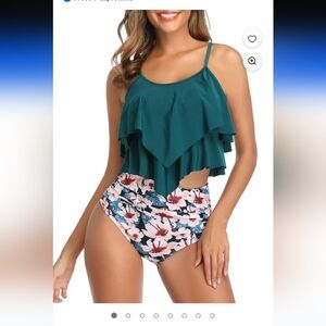 NEW! Teal/Blush Ruffle Bikini Set with Floral Bottoms Size XL